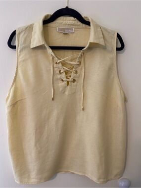 Michael Kors Pale Yellow Lace-Up Sleeveless Top
